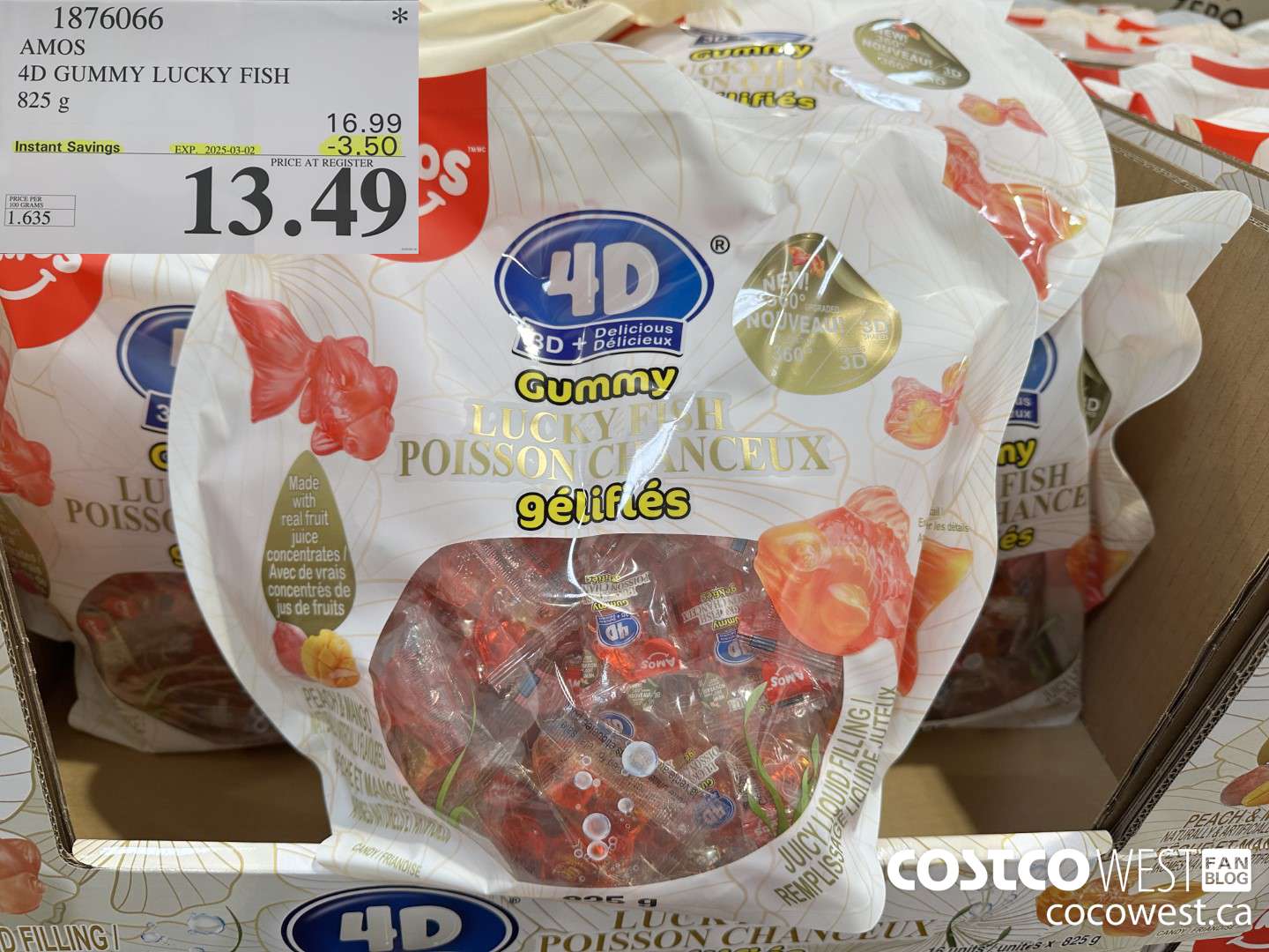 1876066 AMOS 4D GUMMY LUCKY FISH 825 g ($3.50 INSTANT SAVINGS EXPIRES ON 2025-03-02) $13.49