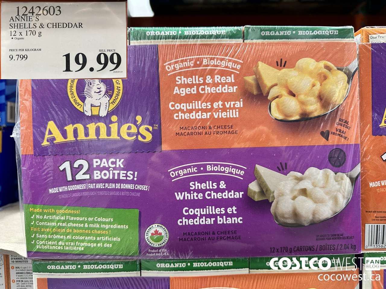 1242603 ANNIE'S HOMEGROWN ORGANIC MAC & CHEESE 12 x 170 g $19.99