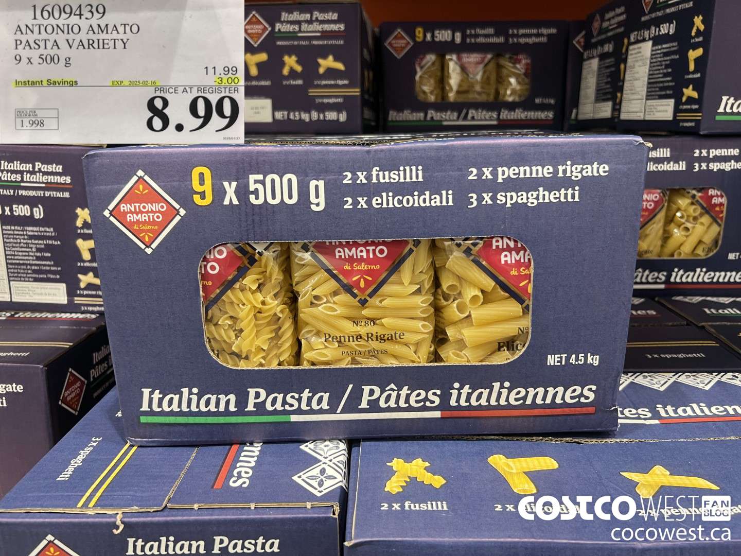 1609439 ANTONIO AMATO ASSORTED PASTA 9 X 500 G ($3.00 INSTANT SAVINGS EXPIRES ON 2025-02-16) $8.99