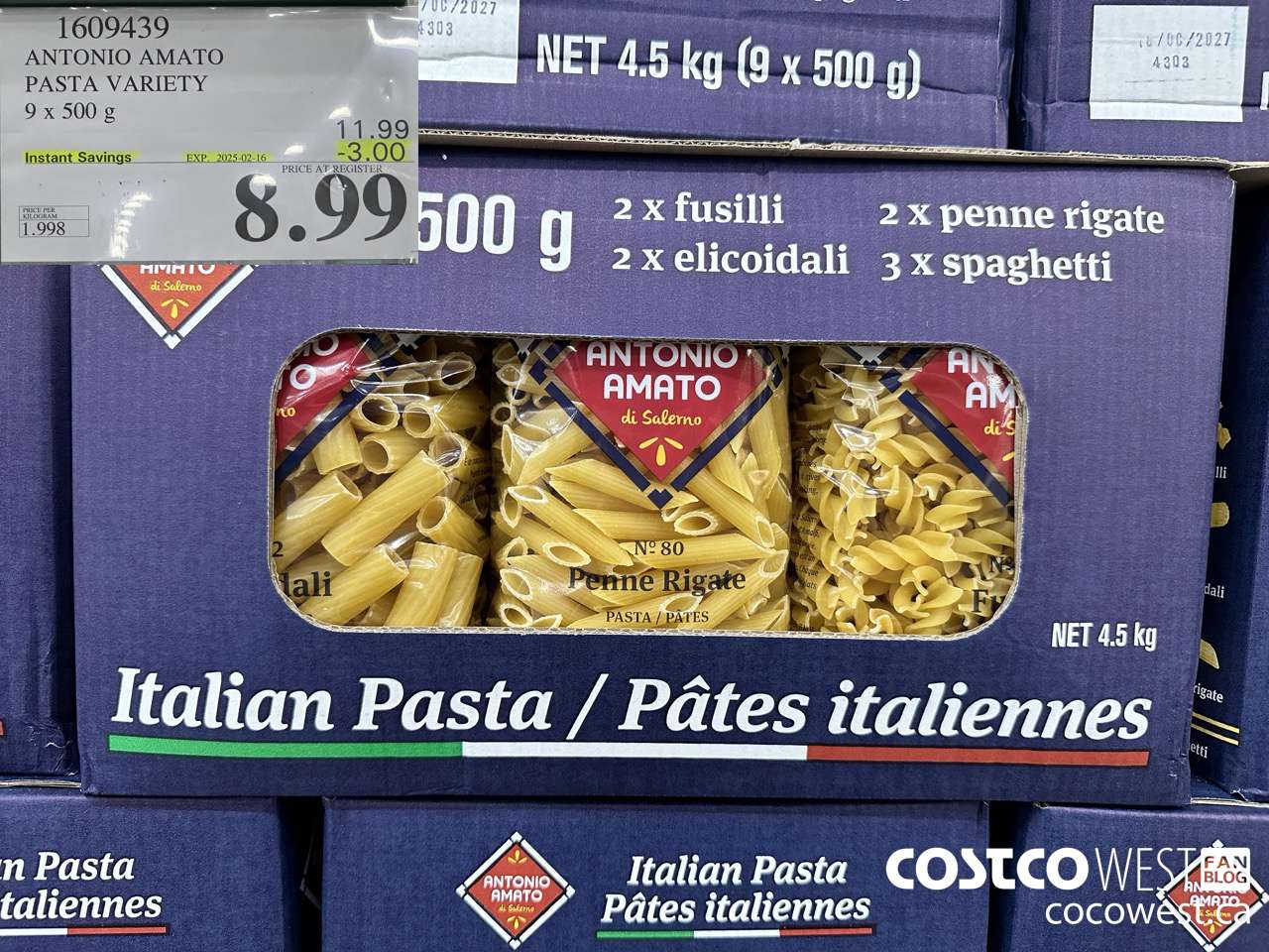 1609439 ANTONIO AMATO ASSORTED PASTA 9 X 500 G ($3.00 INSTANT SAVINGS EXPIRES ON 2025-02-16) $8.99