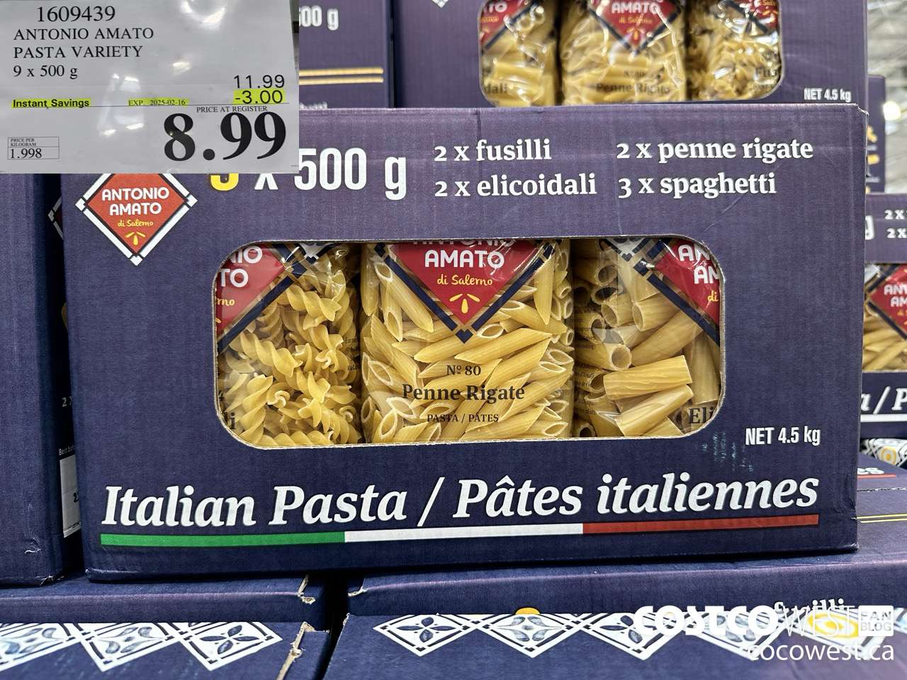 1609439 ANTONIO AMATO ASSORTED PASTA 9 X 500 G ($3.00 INSTANT SAVINGS EXPIRES ON 2025-02-16) $8.99