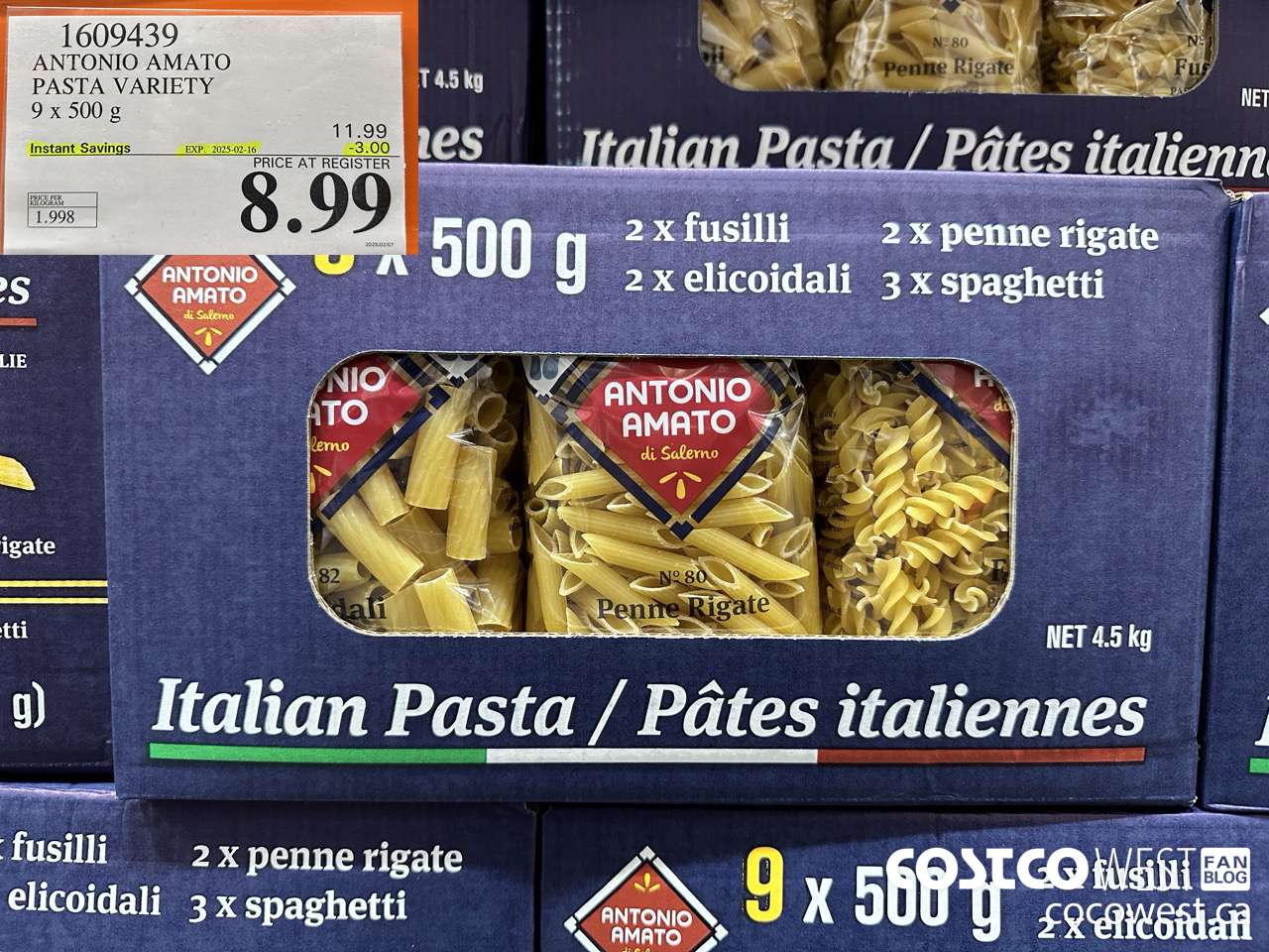 1609439 ANTONIO AMATO ASSORTED PASTA 9 X 500 G ($3.00 INSTANT SAVINGS EXPIRES ON 2025-02-16) $8.99
