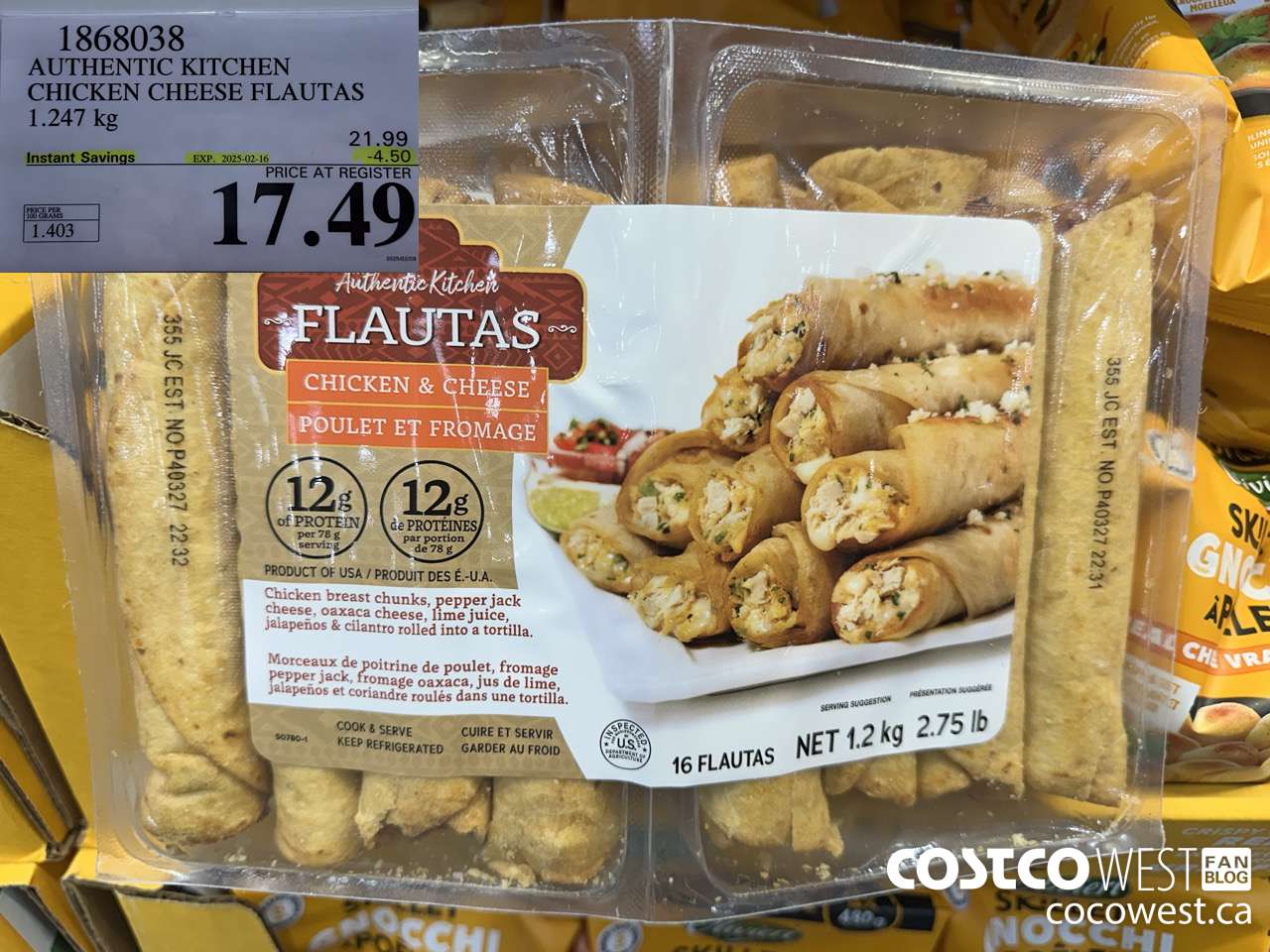 1868038 AUTHENTIC KITCHEN CHICKEN CHEESE FLAUTAS 1.247KG ($4.50 INSTANT SAVINGS EXPIRES ON 2025-02-16) $17.49