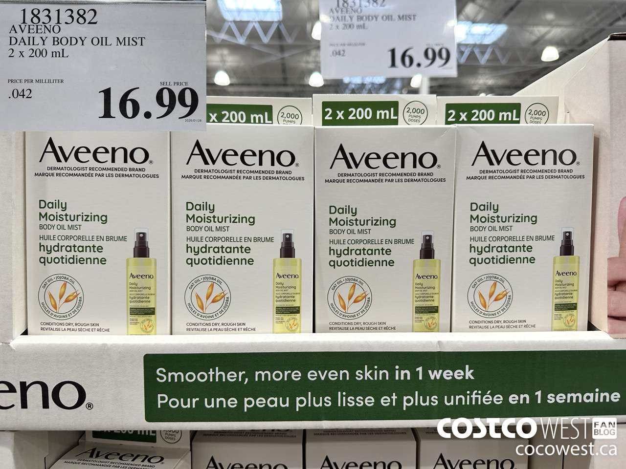 1831382 AVEENO DAILY BODY OIL MIST 2 X 200ML $16.99