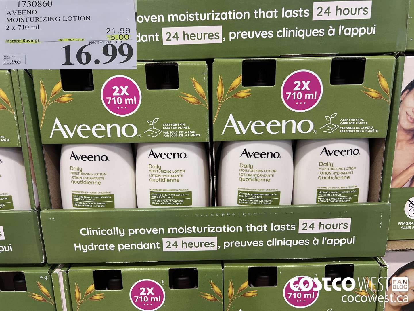 1730860 AVEENO MOISTURIZING LOTION 2 X 710ML ($5.00 INSTANT SAVINGS EXPIRES ON 2025-02-16) $16.99