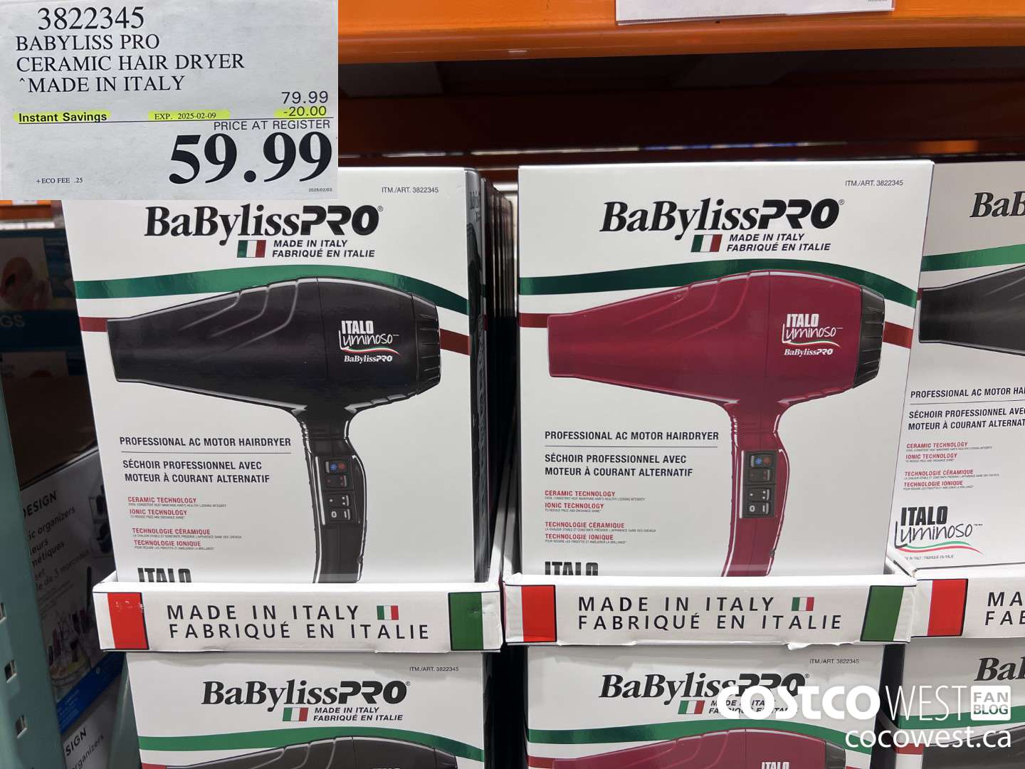 3822345 BABYLISS PRO CERAMIC HAIR DRYER MADE IN ITALY ($20.00 INSTANT SAVINGS EXPIRES ON 2025-02-09) $59.99