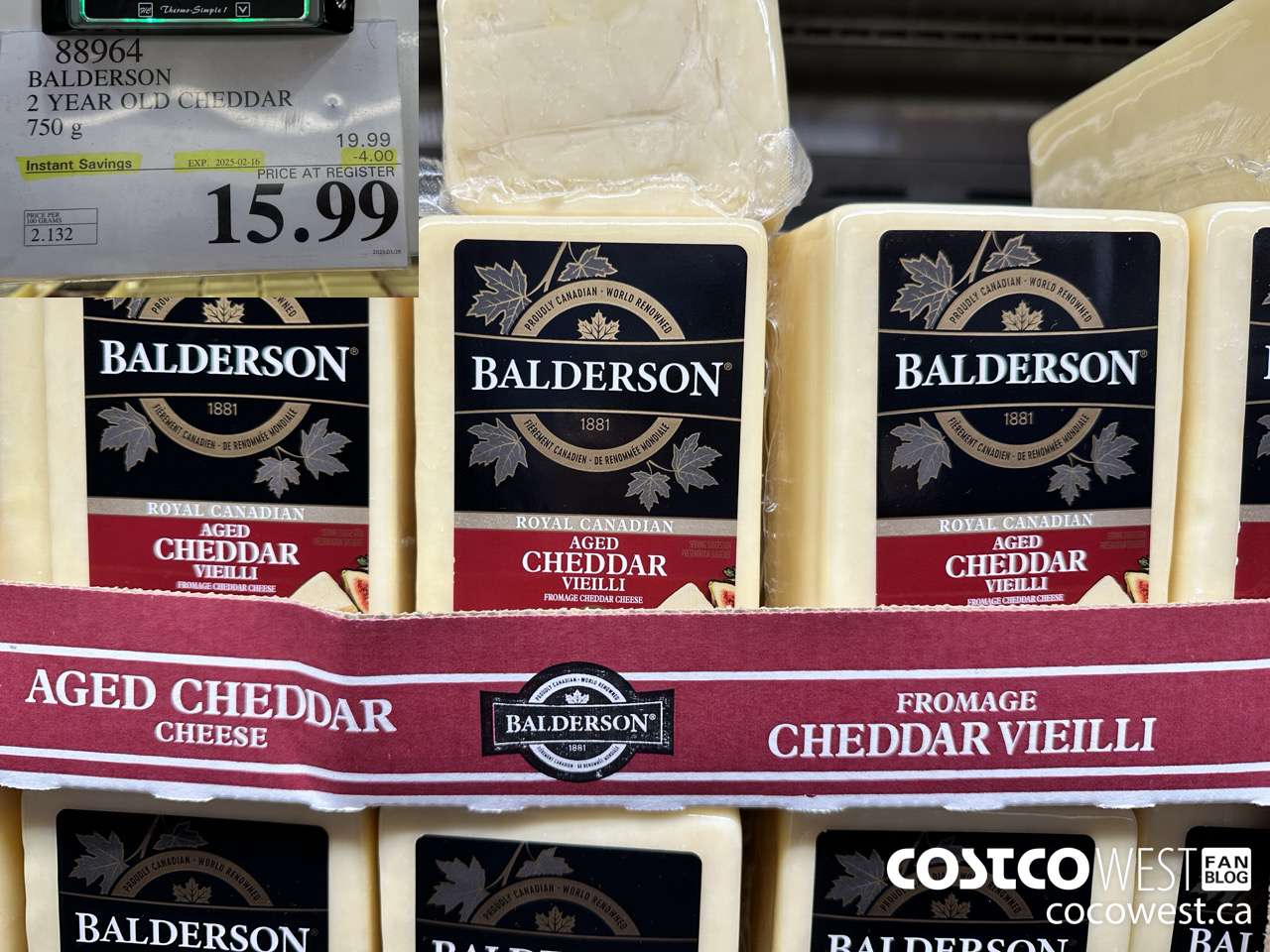 88964 BALDERSON 2 YEAR OLD CHEDDAR 750 g ($4.00 INSTANT SAVINGS EXPIRES ON 2025-02-16) $15.99