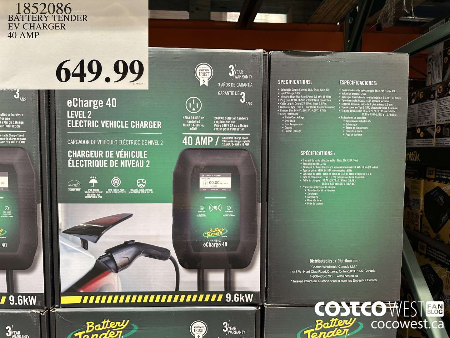 1852086 BATTERY TENDER EV CHARGER 40 AMP $649.99