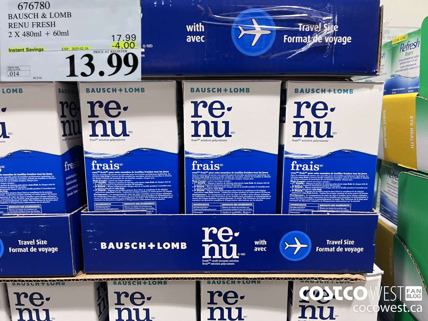 676780 BAUSCH & LOMB RENU FRESH 2 X 480ML + 60ML ($4.00 INSTANT SAVINGS EXPIRES ON 2025-02-16) $13.99