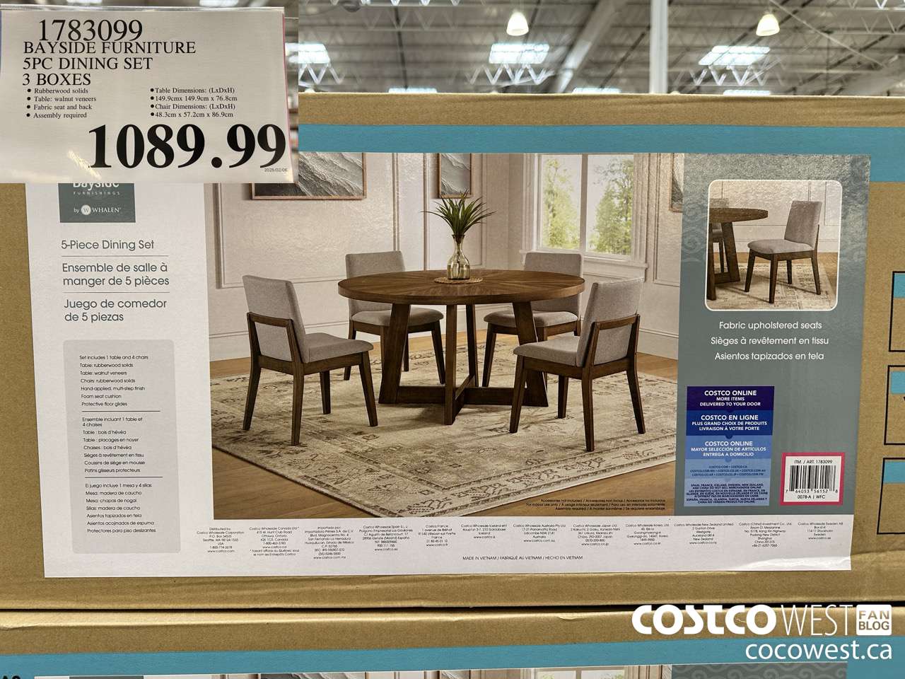 1783099 BAYSIDE FURNITURE 5PC DINING SET 3 BOXES $1089.99