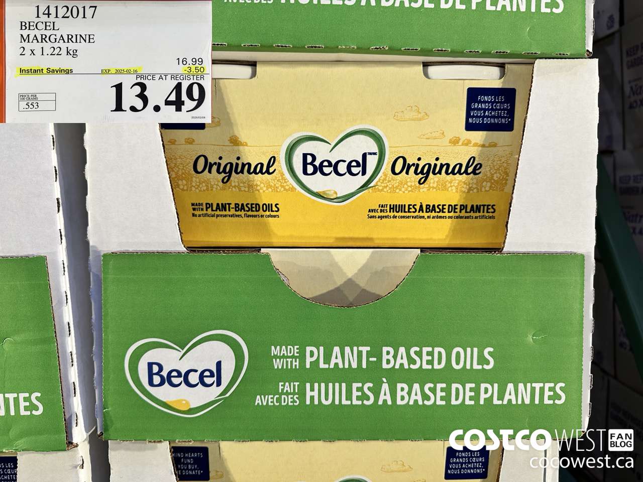 1412017 BECEL MARGARINE 2 x 1.22 kg ($3.50 INSTANT SAVINGS EXPIRES ON 2025-02-16) $13.49