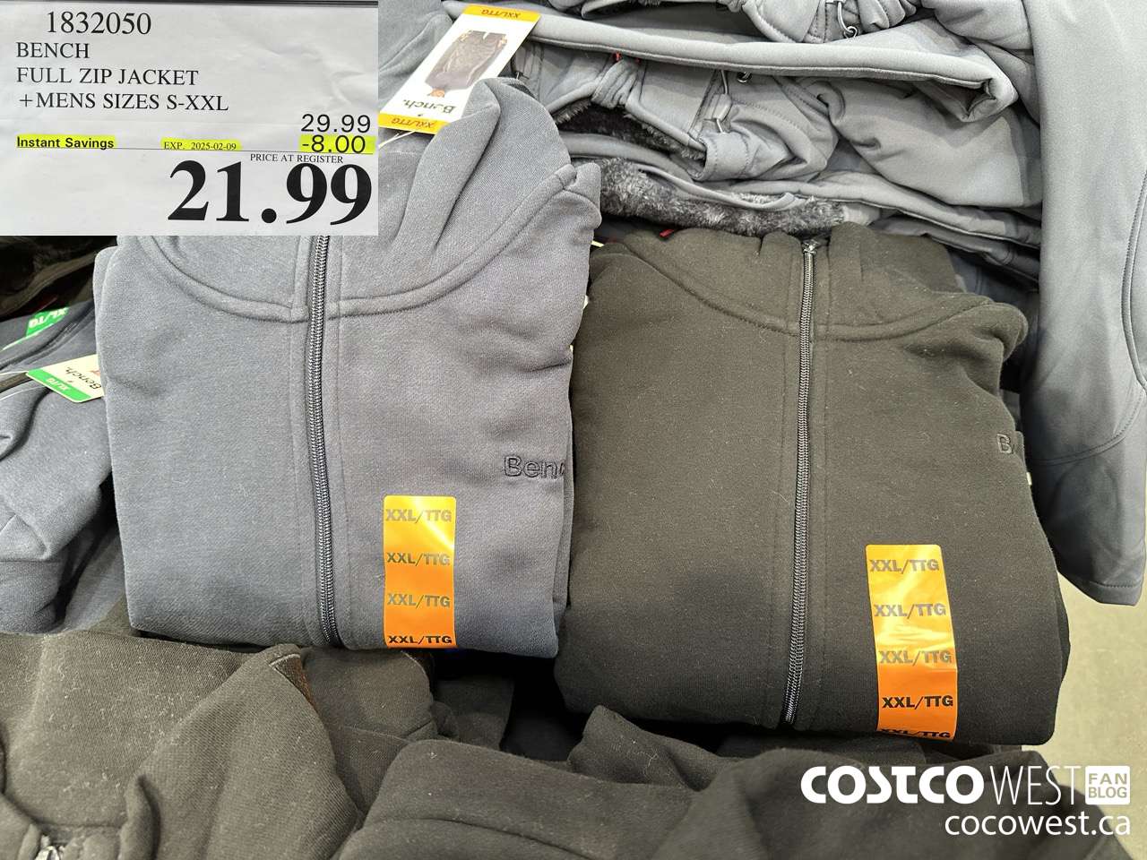 1832050 BENCH FULL ZIP JACKET MENS SIZES S-XXL ($8.00 INSTANT SAVINGS EXPIRES ON 2025-02-09) $21.99