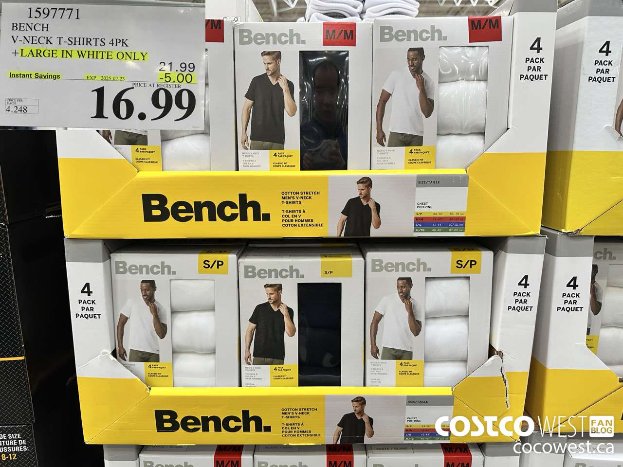 1597771 BENCH V-NECK T-SHIRTS 4PK MENS SIZES M-XL ($5.00 INSTANT SAVINGS EXPIRES ON 2025-02-23) $16.99