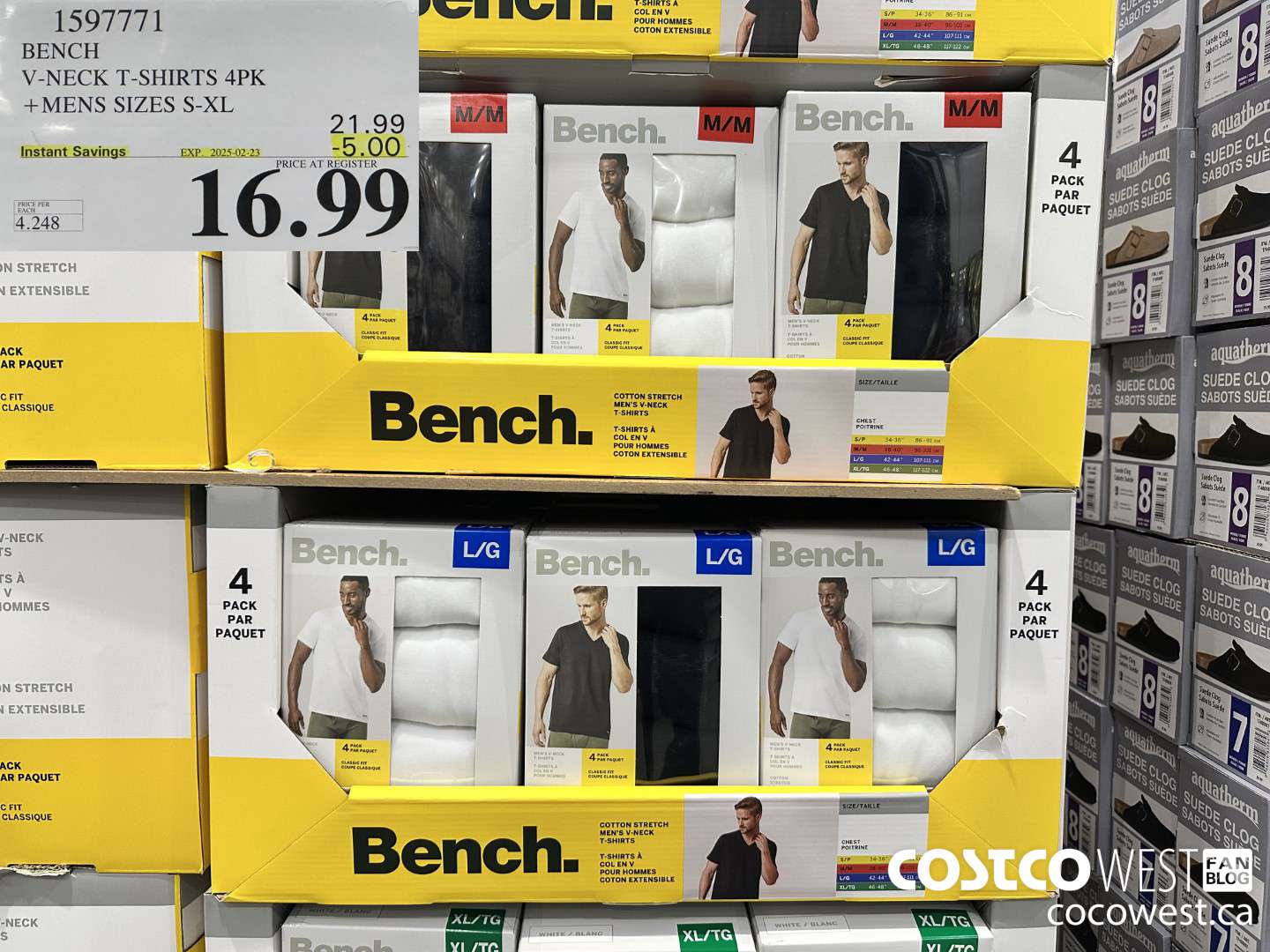 1597771 BENCH V-NECK T-SHIRTS 4PK MENS SIZES M-XL ($5.00 INSTANT SAVINGS EXPIRES ON 2025-02-23) $16.99