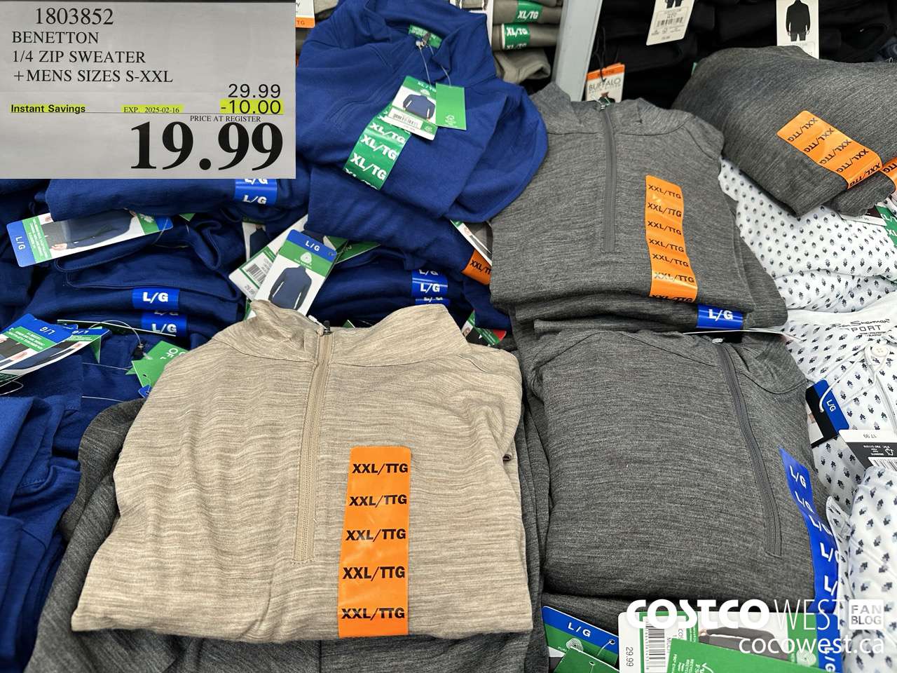 1803852 BENETTON 1/4 ZIP SWEATER MENS SIZES S-XXL ($10.00 INSTANT SAVINGS EXPIRES ON 2025-02-16) $19.99