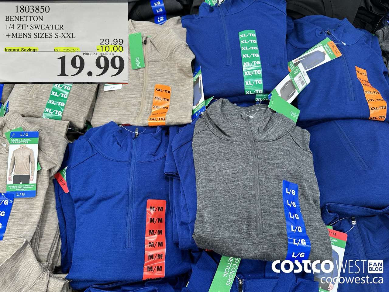 1803850 BENETTON 1/4 ZIP SWEATER MENS SIZES S-XXL ($10.00 INSTANT SAVINGS EXPIRES ON 2025-02-16) $19.99