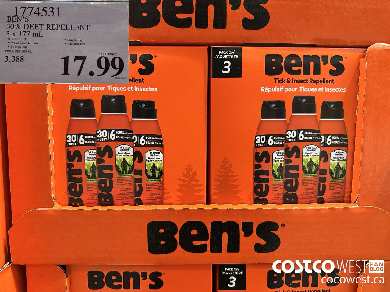 1774531 BEN'S 30% DEET REPELLENT 3 x 177 mL $17.99