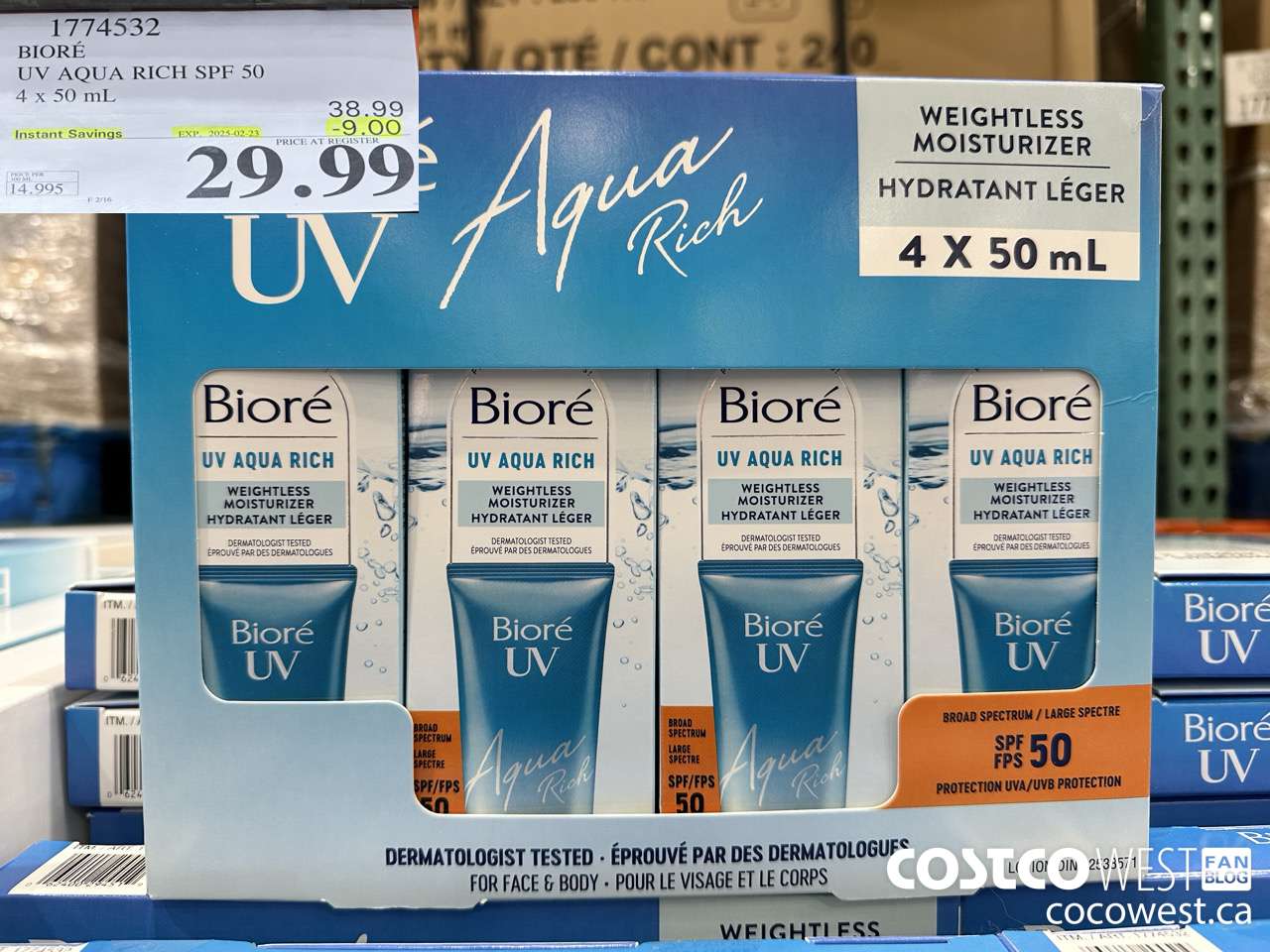 1774532 BIORE UV AQUA RICH SPF 50 4 X 50ML ($9.00 INSTANT SAVINGS EXPIRES ON 2025-02-23) $29.99