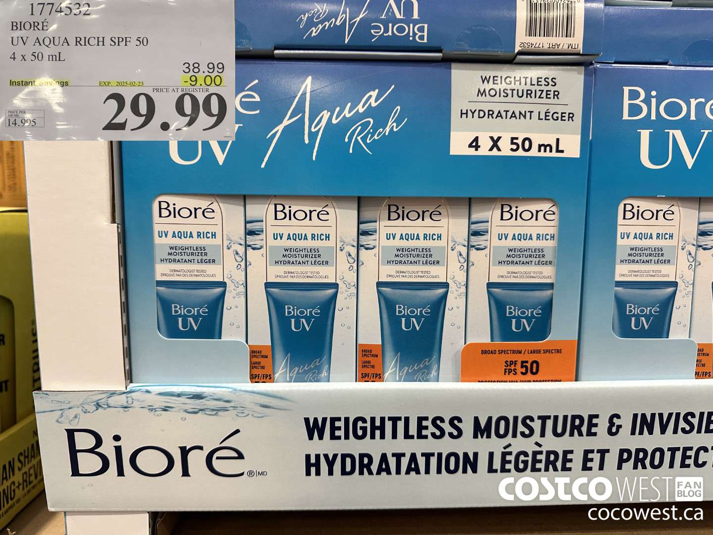 1774532 BIORE UV AQUA RICH SPF 50 4 X 50ML ($9.00 INSTANT SAVINGS EXPIRES ON 2025-02-23) $29.99