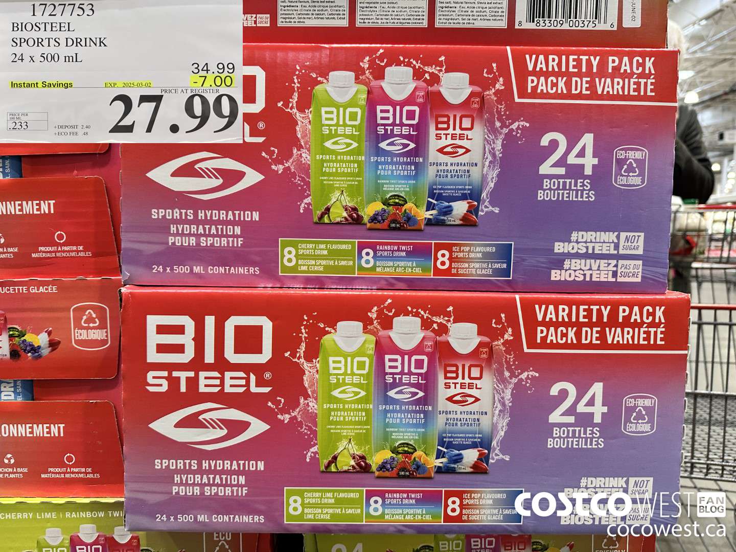 1727753 BIOSTEEL SPORTS DRINK 24 X 500 ML ($7.00 INSTANT SAVINGS EXPIRES ON 2025-03-02) $27.99