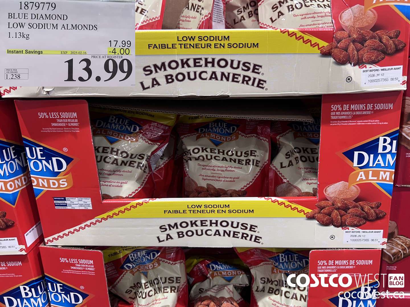1879779 BLUE DIAMOND LOW SODIUM ALMONDS 1.13KG ($4.00 INSTANT SAVINGS EXPIRES ON 2025-02-16) $13.99