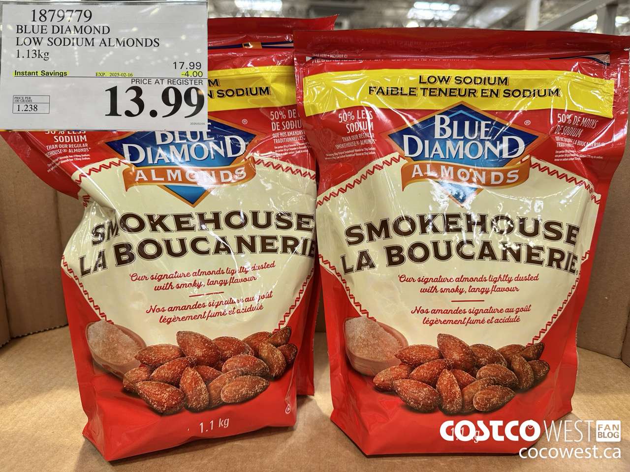 1879779 BLUE DIAMOND LOW SODIUM ALMONDS 1.13KG ($4.00 INSTANT SAVINGS EXPIRES ON 2025-02-16) $13.99