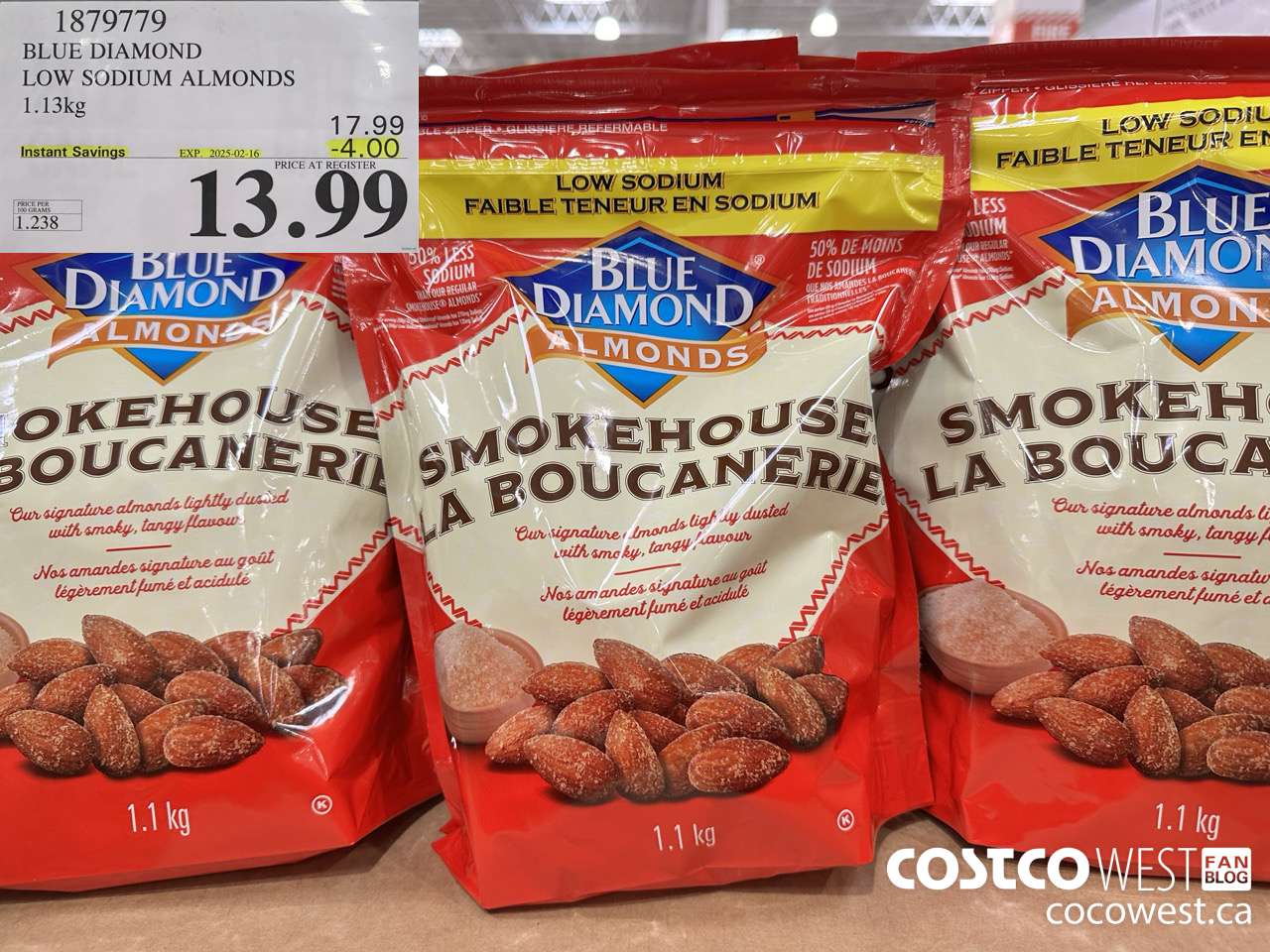 1879779 BLUE DIAMOND LOW SODIUM ALMONDS 1.13KG ($4.00 INSTANT SAVINGS EXPIRES ON 2025-02-16) $13.99