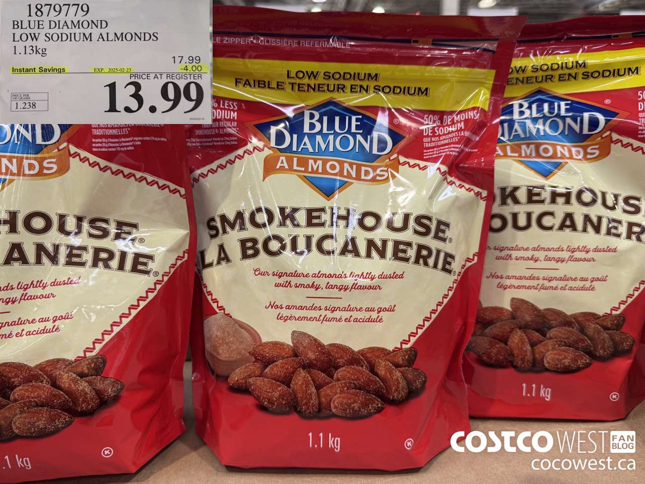 1879779 BLUE DIAMOND LOW SODIUM ALMONDS 1.13KG ($4.00 INSTANT SAVINGS EXPIRES ON 2025-02-23) $13.99