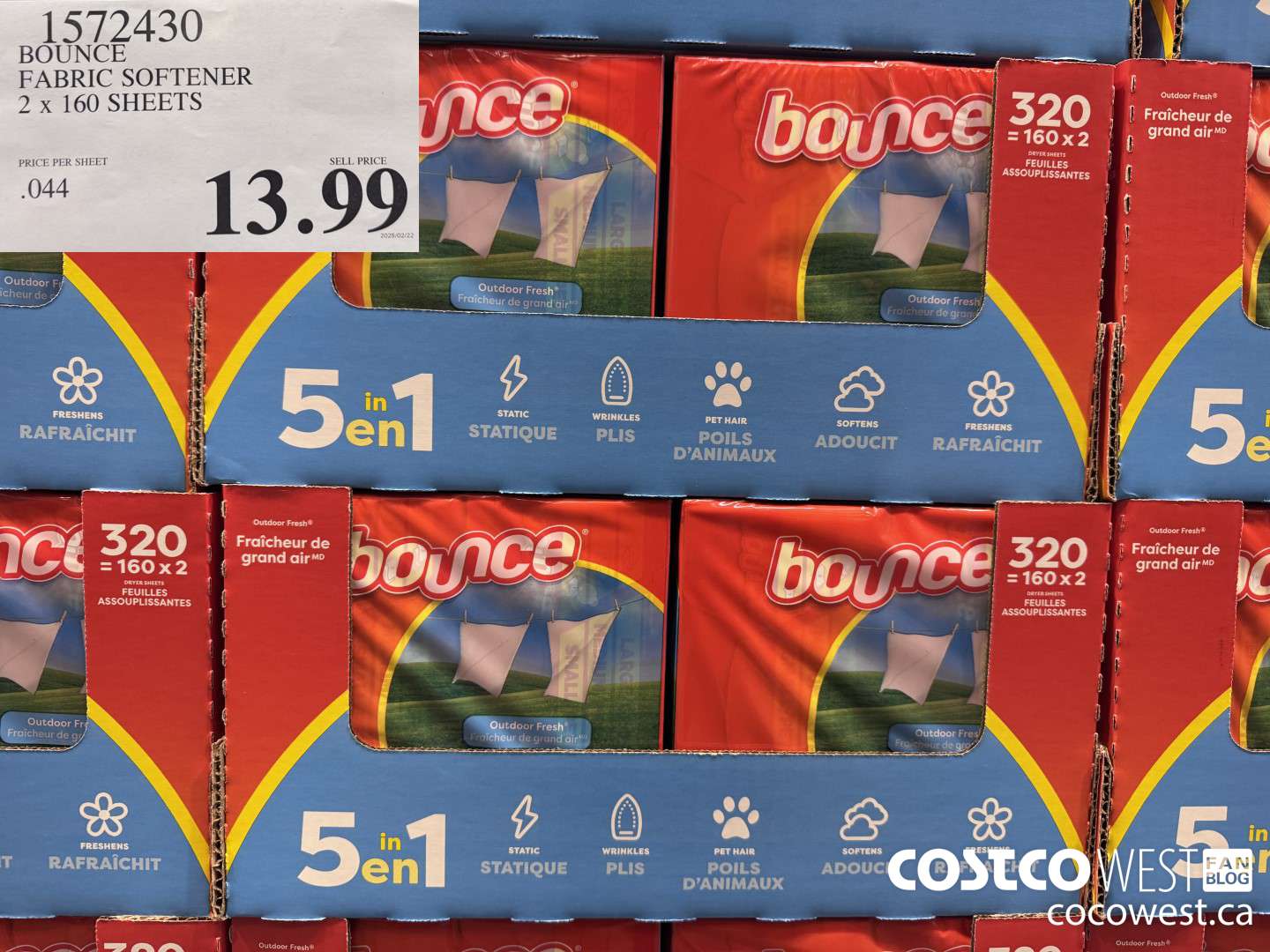 1572430 BOUNCE FABRIC SOFTENER 2 X 160 SHEETS $13.99