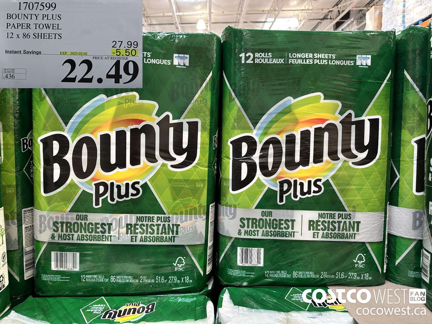 1707599 BOUNTY PLUS PAPER TOWEL 12 X 86 SHEETS ($5.50 INSTANT SAVINGS EXPIRES ON 2025-03-02) $22.49