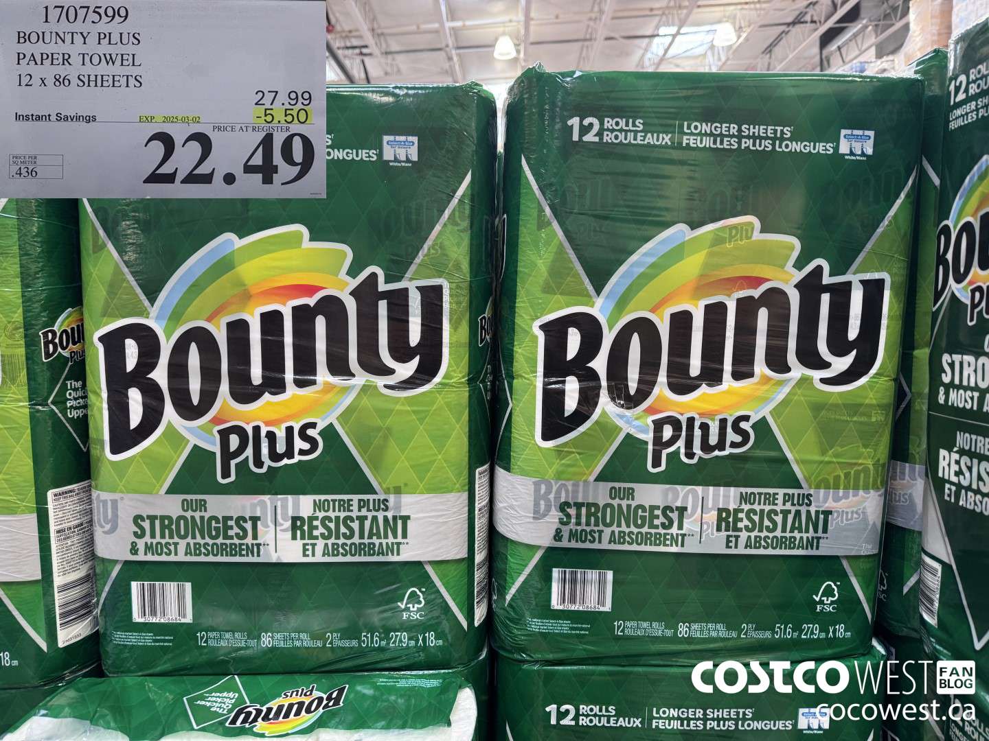 1707599 BOUNTY PLUS PAPER TOWEL 12 X 86 SHEETS ($5.50 INSTANT SAVINGS EXPIRES ON 2025-03-02) $22.49