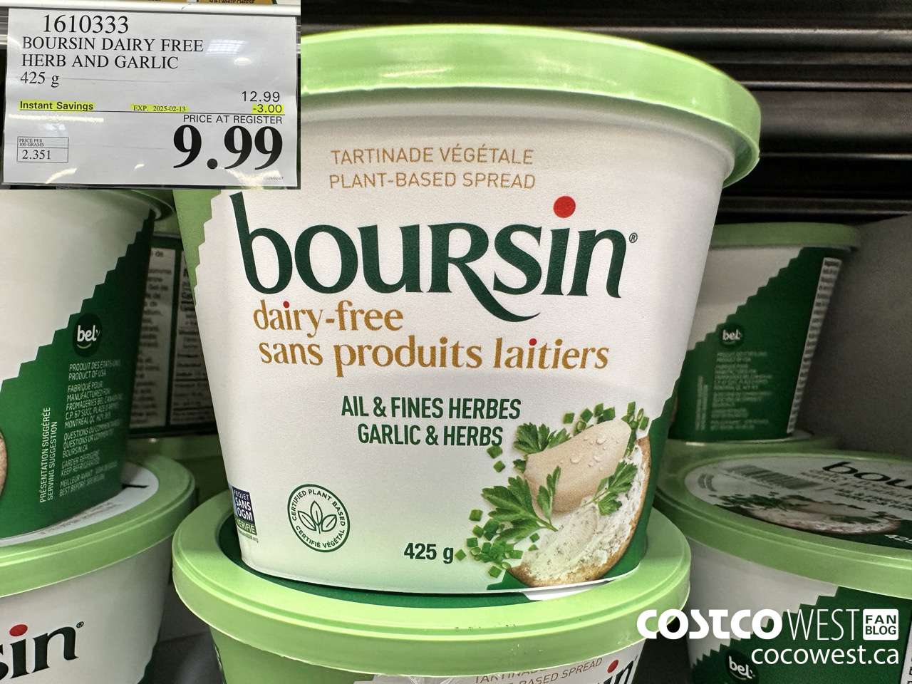 1610333 BOURSIN DAIRY FREE HERB AND GARLIC 425 g ($3.00 INSTANT SAVINGS EXPIRES ON 2025-02-13) $9.99