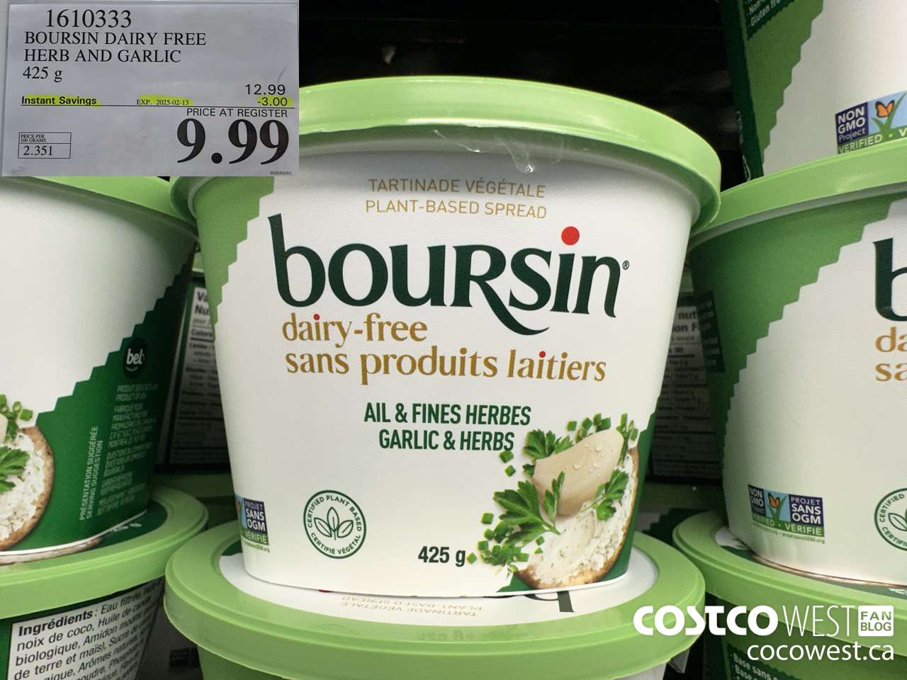 1610333 BOURSIN DAIRY FREE HERB AND GARLIC 425 g ($3.00 INSTANT SAVINGS EXPIRES ON 2025-02-13) $9.99