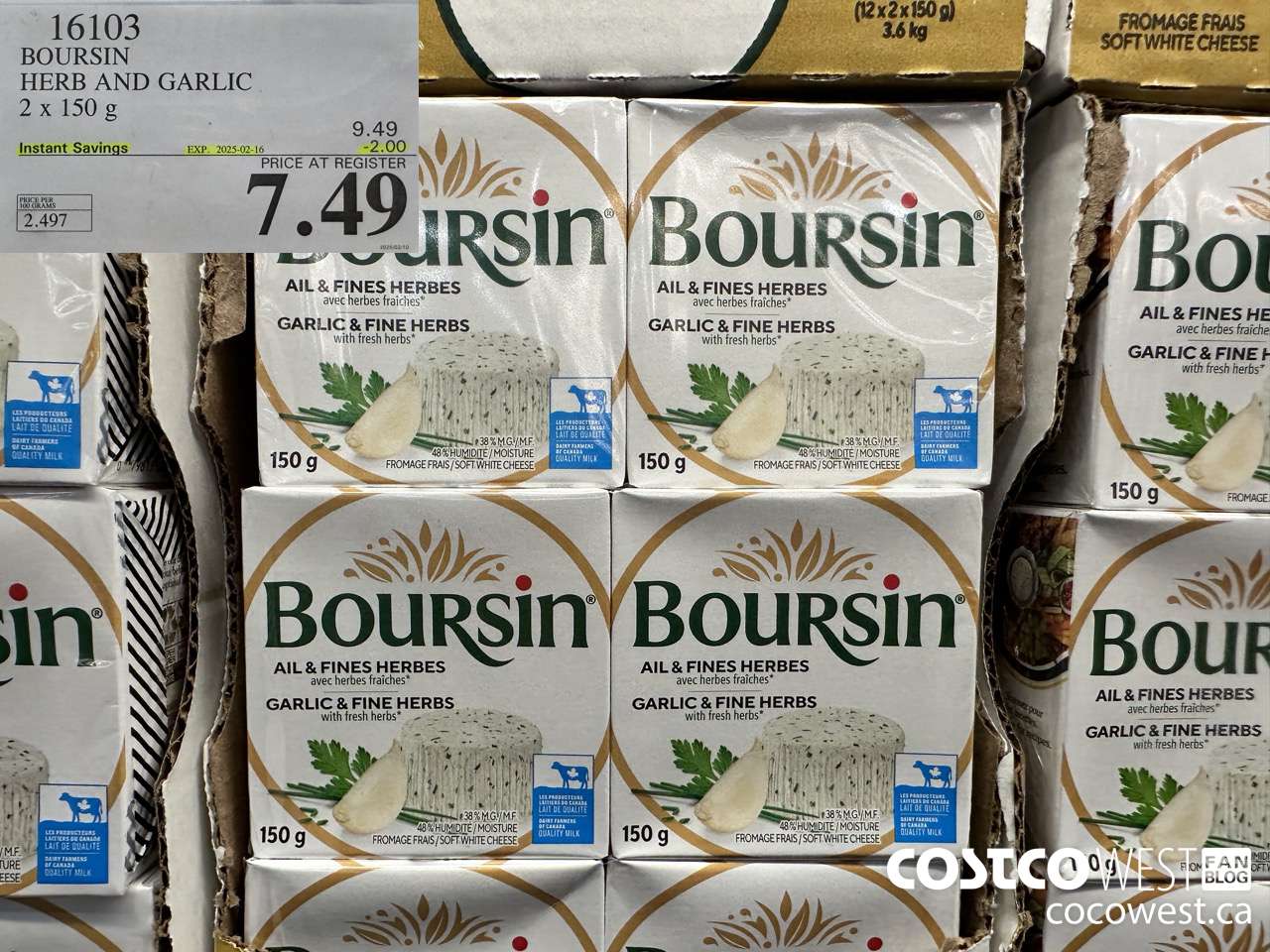 16103 BOURSIN HERB AND GARLIC 2 x 150 g ($2.00 INSTANT SAVINGS EXPIRES ON 2025-02-16) $7.49