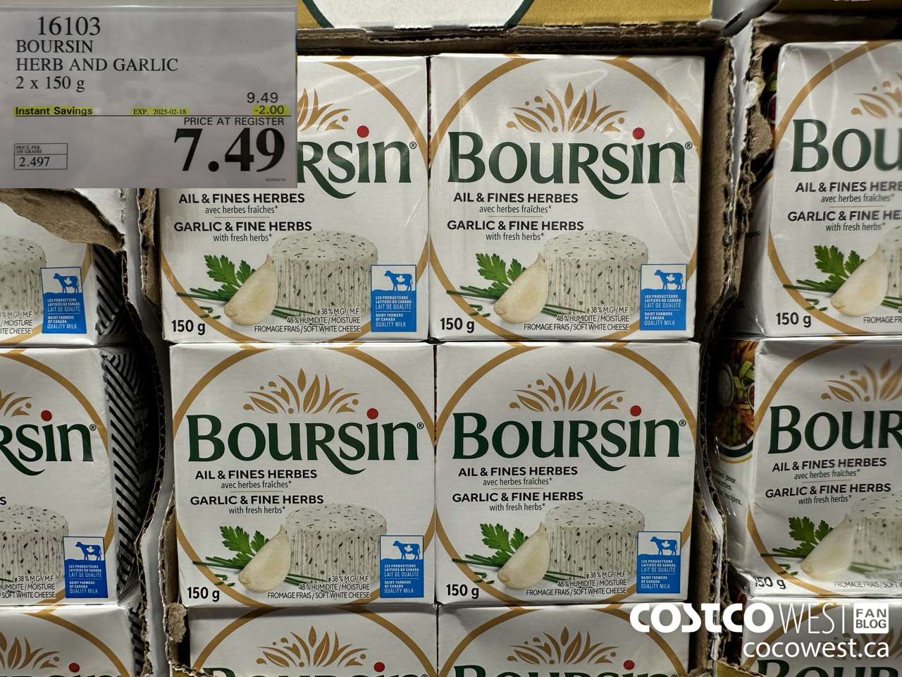 16103 BOURSIN HERB AND GARLIC 2 x 150 g ($2.00 INSTANT SAVINGS EXPIRES ON 2025-02-18) $7.49