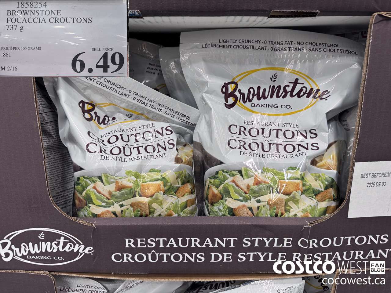 1858254 BROWNSTONE FOCACCIA CROUTONS 737G $6.49