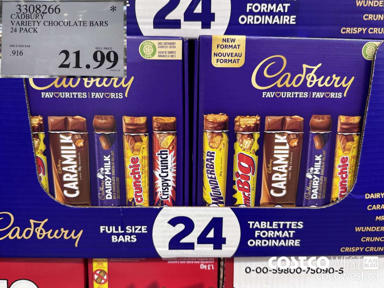 3308266 CADBURY VARIETY CHOCOLATE BARS 24 PACK $21.99