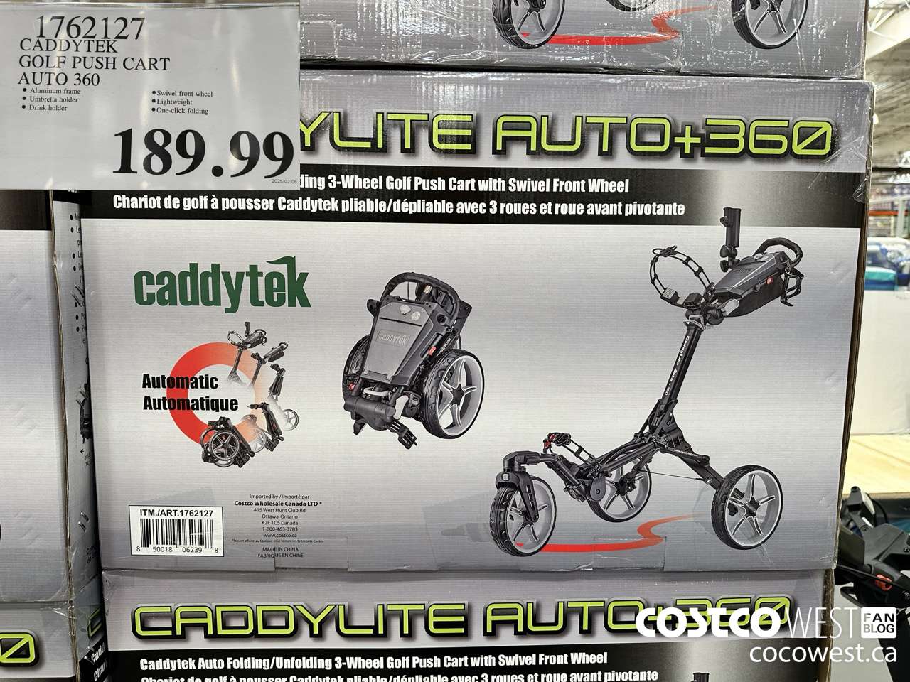 1762127 CADDYTEK GOLF PUSH CART AUTO 360 $189.99