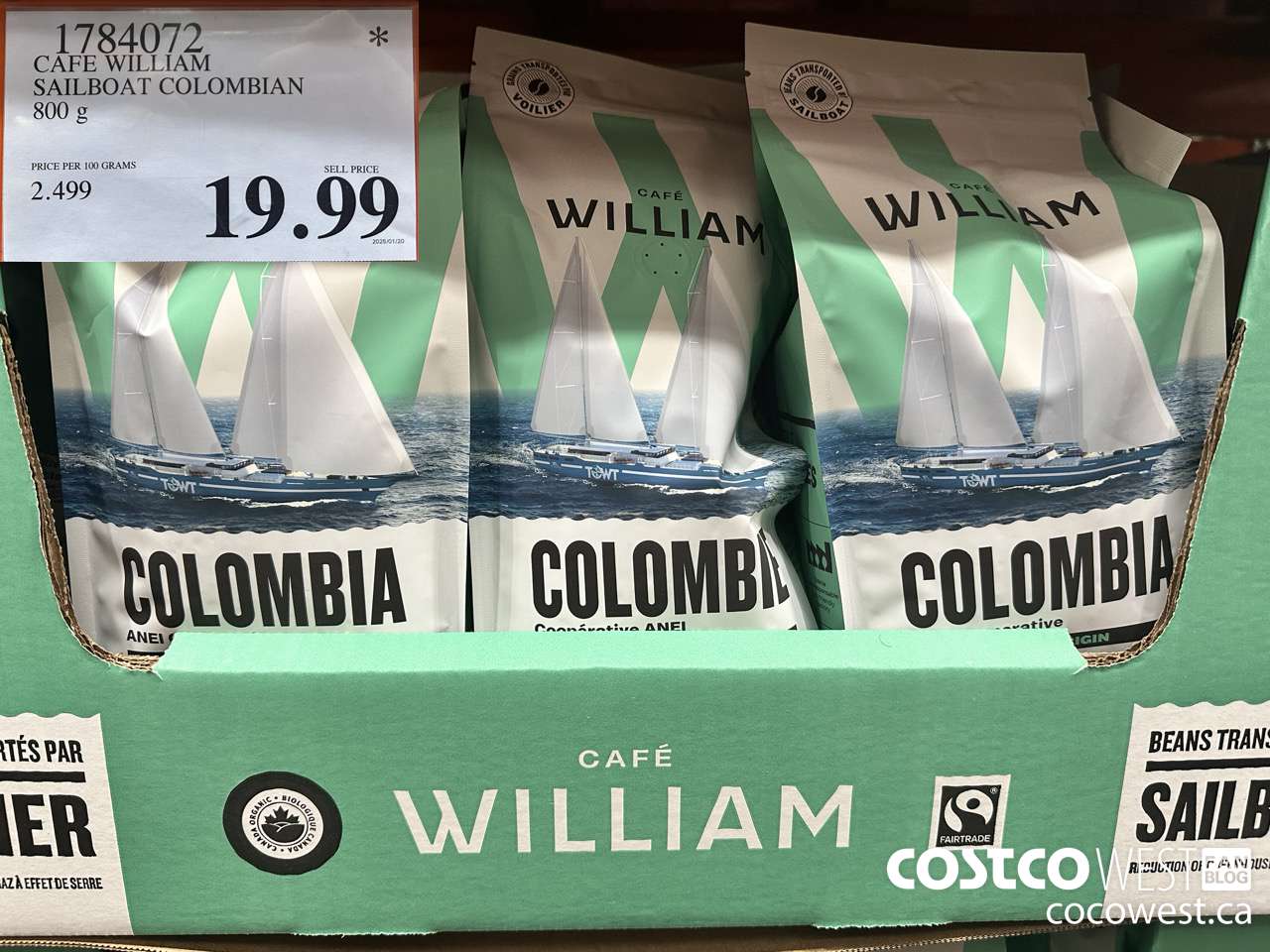 1784072 CAFE WILLIAM SAILBOAT COLOMBIAN 800G $19.99