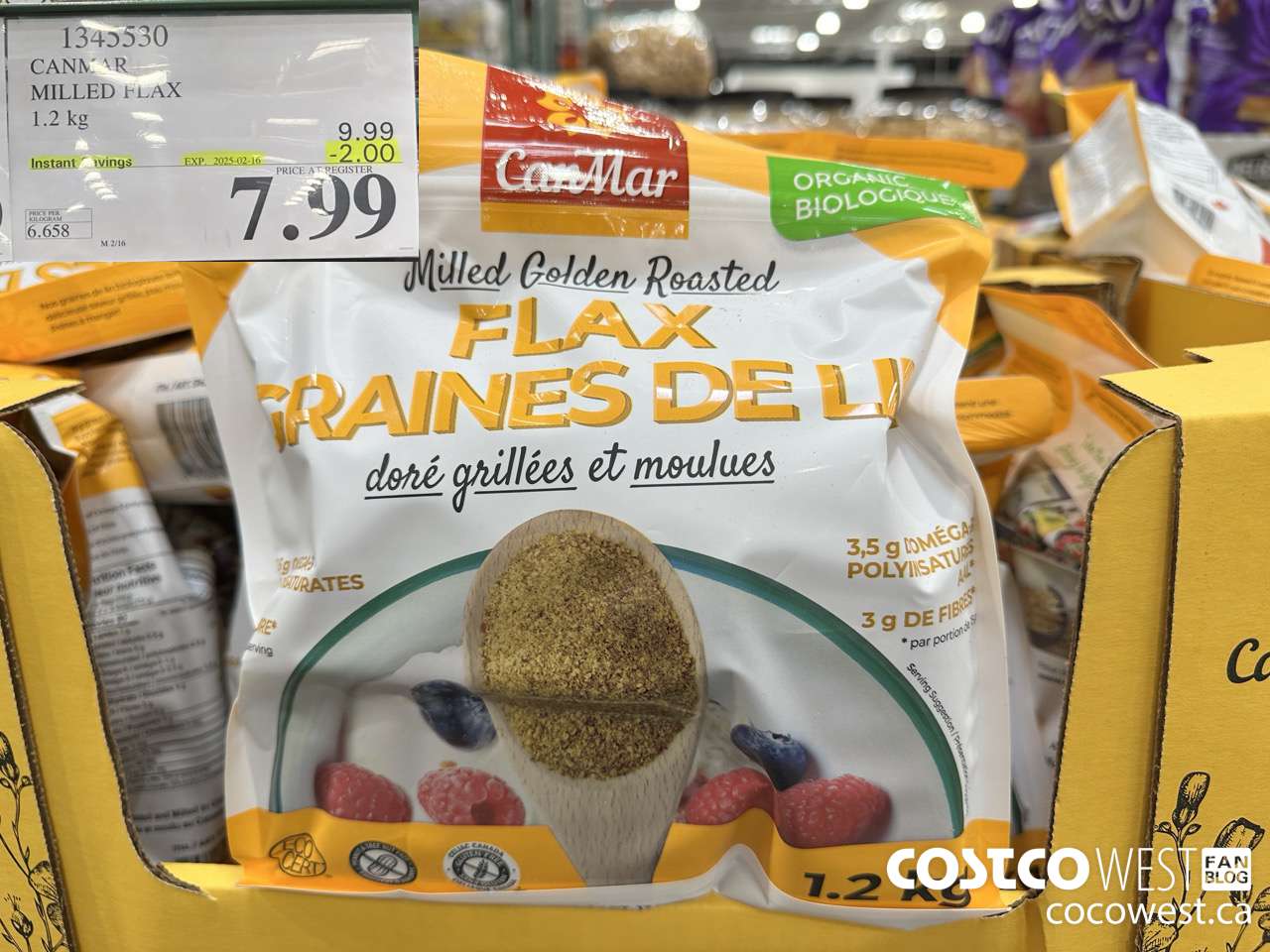 1345530 CANMAR ORGANIC MILLED FLAX 1.2kg ($2.00 INSTANT SAVINGS EXPIRES ON 2025-02-16) $7.99