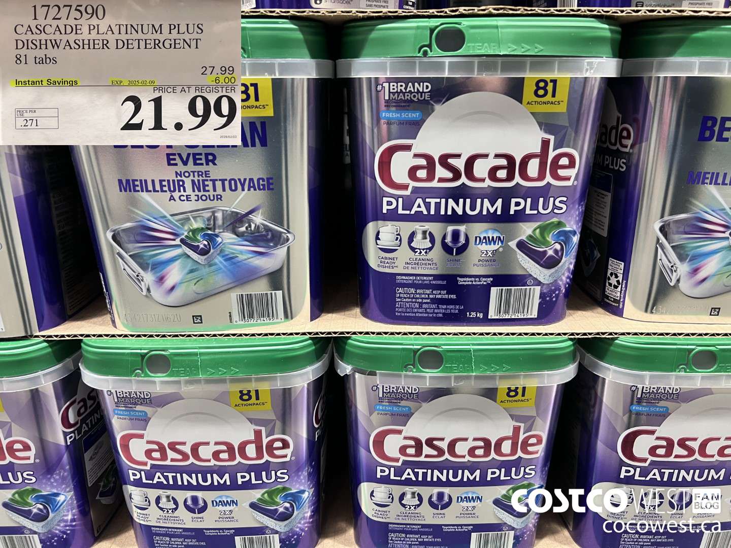 1727590 CASCADE PLATINUM PLUS DISHWASHER DETERGENT 81 TABS ($6.00 INSTANT SAVINGS EXPIRES ON 2025-02-09) $21.99
