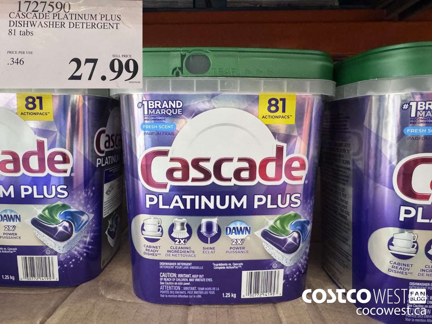 1727590 CASCADE PLATINUM PLUS DISHWASHER DETERGENT 81 TABS $27.99