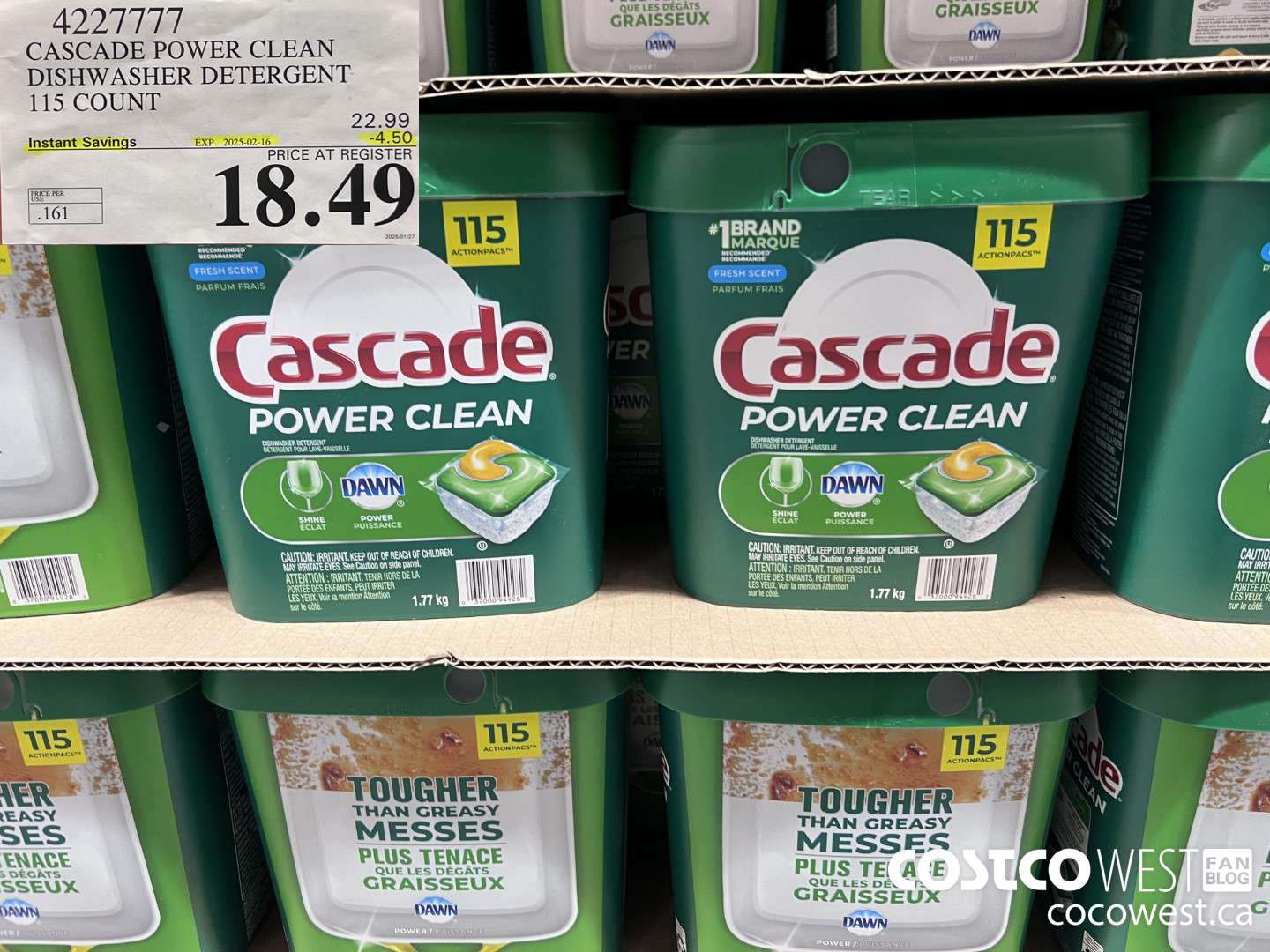 4227777 CASCADE POWER CLEAN DISHWASHER DETERGENT 115 COUNT ($4.50 INSTANT SAVINGS EXPIRES ON 2025-02-16) $18.49