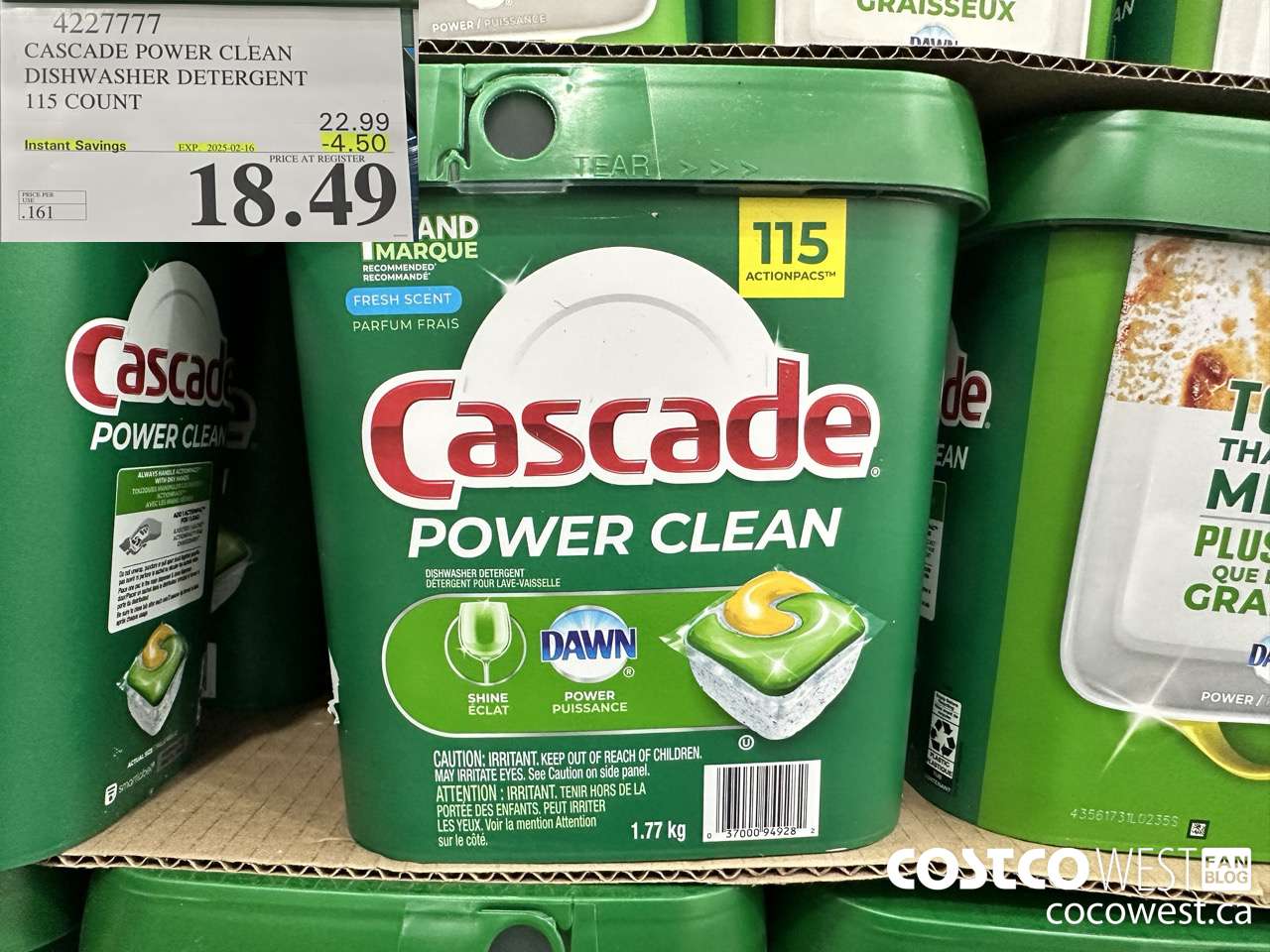 4227777 CASCADE POWER CLEAN DISHWASHER DETERGENT 115 COUNT ($4.50 INSTANT SAVINGS EXPIRES ON 2025-02-16) $18.49