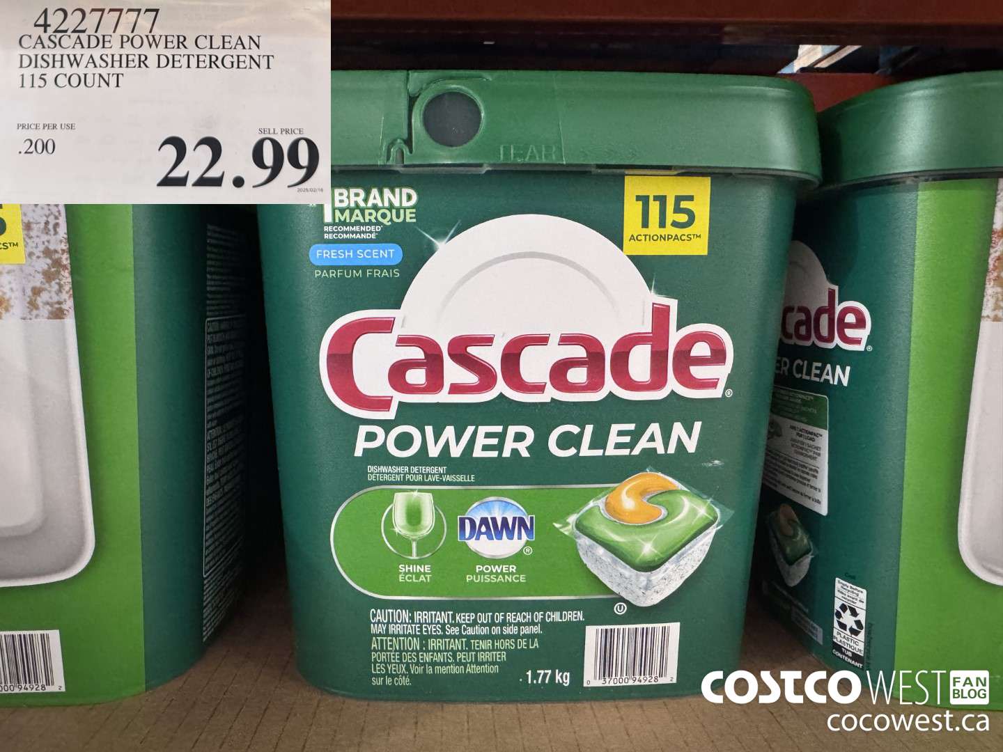 4227777 CASCADE POWER CLEAN DISHWASHER DETERGENT 115 COUNT $22.99