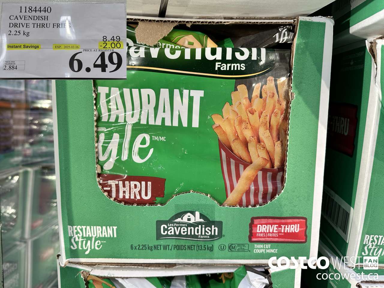 1184440 CAVENDISH DRIVE THRU FRIES 2.25 kg ($2.00 INSTANT SAVINGS EXPIRES ON 2025-02-16) $6.49