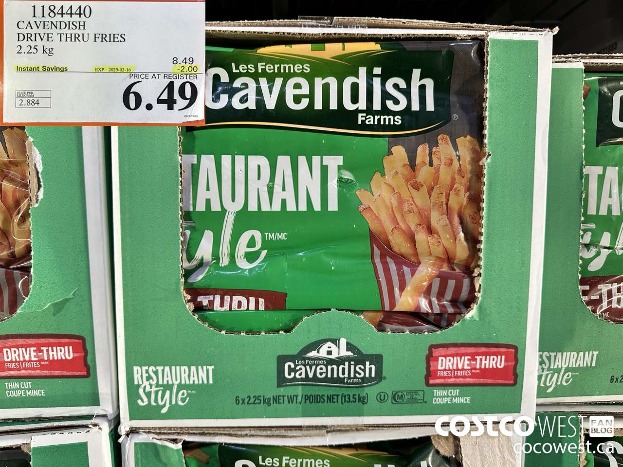 1184440 CAVENDISH DRIVE THRU FRIES 2.25 kg ($2.00 INSTANT SAVINGS EXPIRES ON 2025-02-16) $6.49