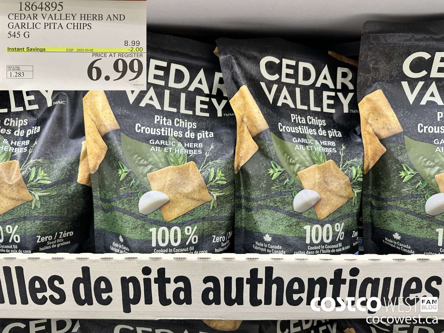 1864895 CEDAR VALLEY HERB AND GARLIC PITA CHIPS ($2.00 INSTANT SAVINGS EXPIRES ON 2025-03-02) $6.99