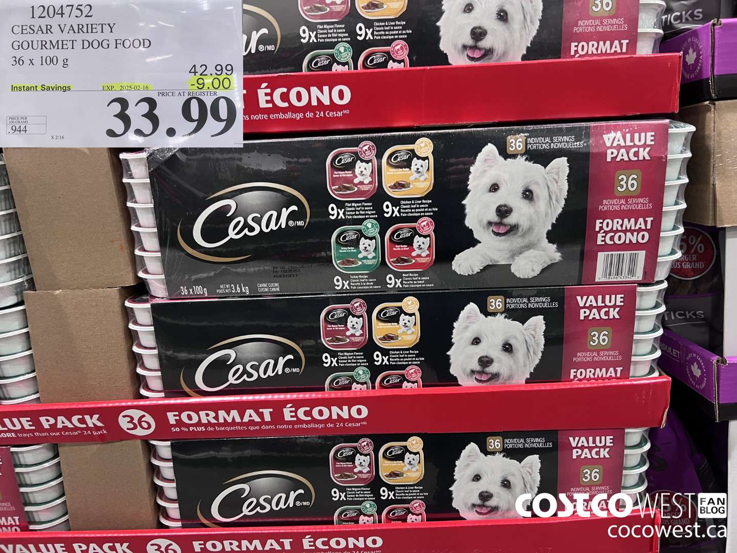 1204752 CESAR VARIETY GOURMET DOG FOOD 36 x 100 g ($9.00 INSTANT SAVINGS EXPIRES ON 2025-02-16) $33.99