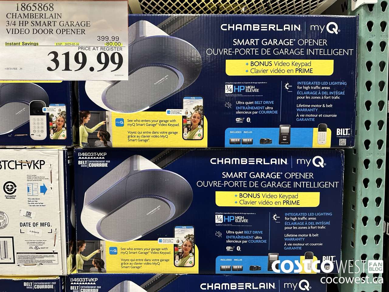 1865868 CHAMBERLAIN 3/4 HP SMART GARAGE VIDEO DOOR OPENER ($80.00 INSTANT SAVINGS EXPIRES ON 2025-02-16) $319.99